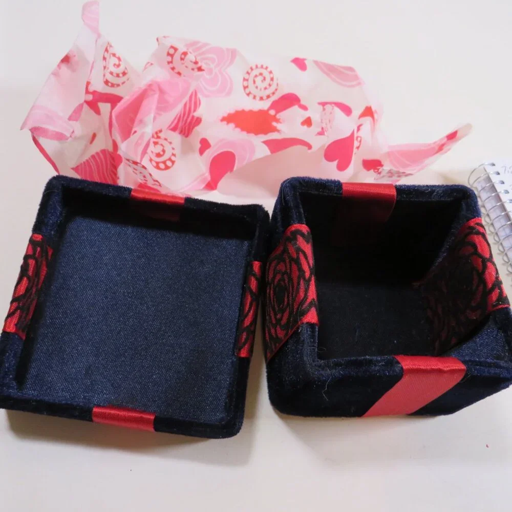 Navy & Red Velvet fabric covered box Great for Valentine's Gifts